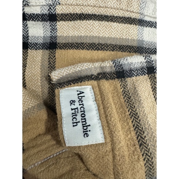Abercrombie Kids Plaid Flannel Shirt Button Up Tan Black Girls 13/14 - Picture 6 of 6